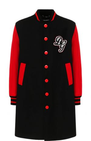 Шерстяное однобортное пальто с контрастной отделкой Dolce & Gabbana. Цвет: черный