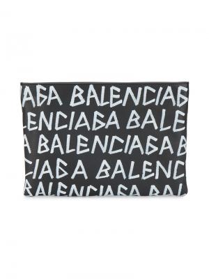 Клатч с принтом логотипа Balenciaga. Цвет: чёрный