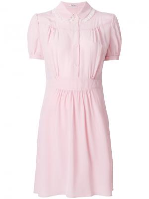 Платье-рубашка с короткими рукавами Miu. Цвет: розовый и фиолетовый