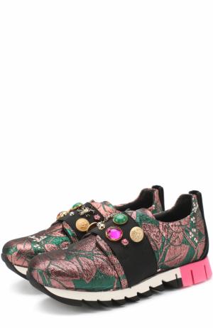 Текстильные кроссовки с эластичной вставкой и декором Dolce & Gabbana. Цвет: бронзовый