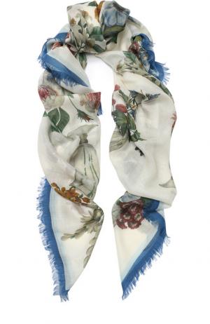 Шарф из смеси кашемира и шелка с цветочным принтом Dolce & Gabbana. Цвет: кремовый