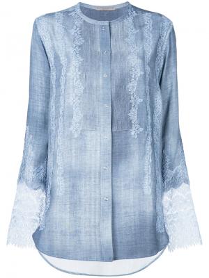 Рубашка без воротника с кружевными панелями Ermanno Scervino. Цвет: синий