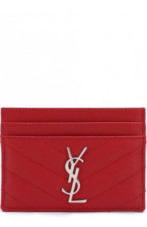 Кожаный футляр для кредитных карт с логотипом бренда Saint Laurent. Цвет: красный