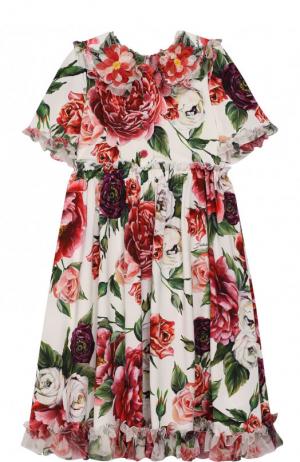 Платье из смеси вискозы и шелка с завышенной талией аппликацией Dolce & Gabbana. Цвет: разноцветный