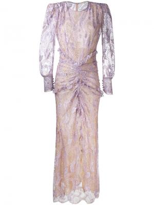 Длинное кружевное платье с длинными рукавами Alessandra Rich. Цвет: розовый и фиолетовый