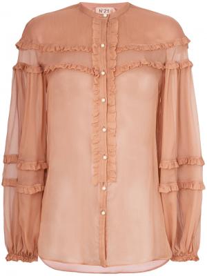 Прозрачная блузка с оборками Nº21. Цвет: коричневый