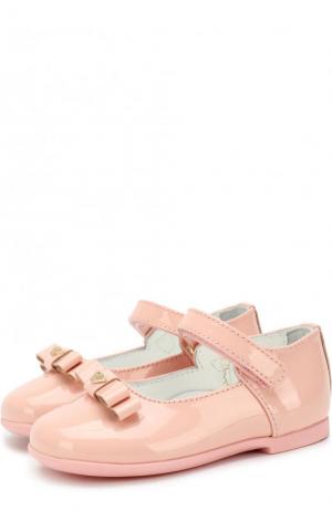 Лаковые туфли с застежками велькро и бантами Armani Junior. Цвет: розовый