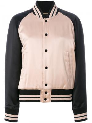 Куртка-бомбер с контрастными полосками Saint Laurent. Цвет: розовый и фиолетовый