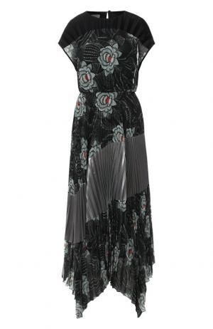 Плиссированное платье-макси с принтом Dries Van Noten. Цвет: черный
