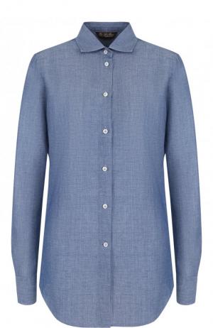 Блуза прямого кроя из смеси льна и хлопка Loro Piana. Цвет: синий