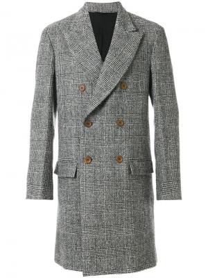 Двубортное пальто с узором в ломаную клетку Ermanno Scervino. Цвет: серый