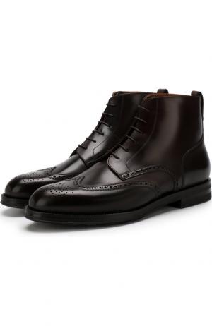 Кожаные высокие ботинки на шнуровке с брогированием W.Gibbs. Цвет: темно-коричневый