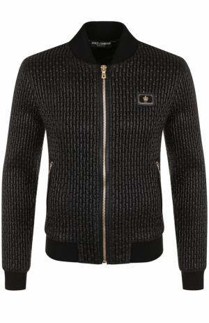 Стеганая куртка на молнии с шерстяными манжетами Dolce & Gabbana. Цвет: черный