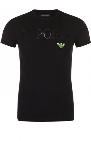 Хлопковая футболка с круглым вырезом Emporio Armani. Цвет: черный