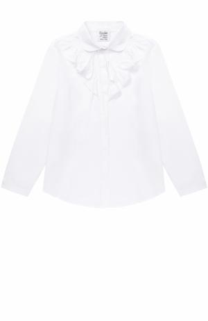Хлопковая блуза прямого кроя с оборками и бантом Aletta. Цвет: белый
