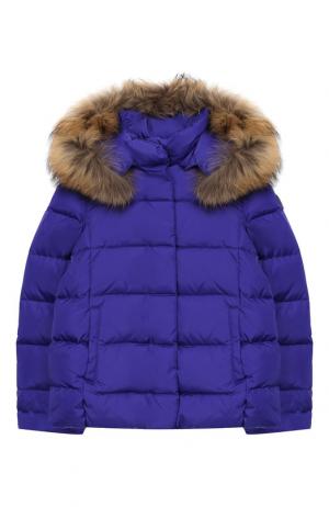Пуховая куртка с меховой отделкой на капюшоне Il Gufo. Цвет: фиолетовый