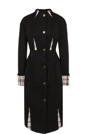 Приталенное хлопковое пальто в контрастными вставками и воротником-стойкой Loewe. Цвет: черный