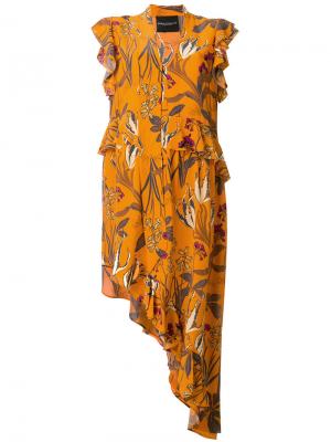 Платье с V-образным вырезом и драпировкой Erika Cavallini. Цвет: жёлтый и оранжевый