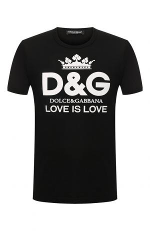 Хлопковая футболка с принтом Dolce & Gabbana. Цвет: черный