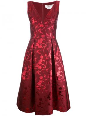 Жаккардовое платье с глубоким V-образным вырезом Carolina Herrera. Цвет: красный