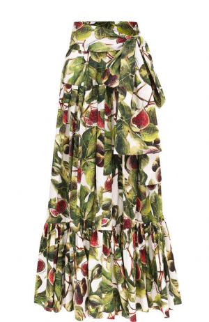 Хлопковая юбка-макси с принтом Dolce & Gabbana. Цвет: зеленый