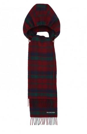 Шерстяной шарф с капюшоном в клетку Balenciaga. Цвет: бордовый