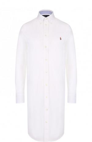 Хлопковое платье-рубашка с вышитым логотипом бренда Polo Ralph Lauren. Цвет: белый