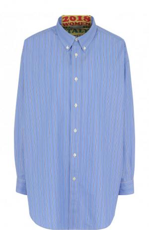 Хлопковая блуза свободного кроя в полоску Balenciaga. Цвет: голубой