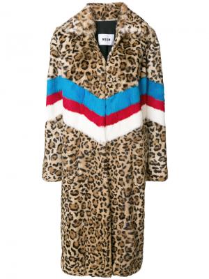 Пальто в полоску с леопардовым принтом MSGM. Цвет: коричневый