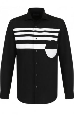 Льняная рубашка с контрастной отделкой Ralph Lauren. Цвет: черный