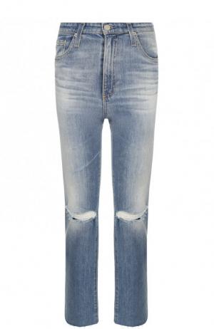 Укороченные джинсы прямого кроя с потертостями Ag. Цвет: синий