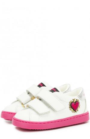 Кожаные кеды с аппликацией и застежками велькро Dolce & Gabbana. Цвет: белый