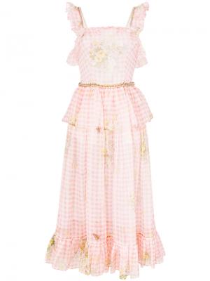 Платье в клетку гингем с отделкой цепочками Christopher Kane. Цвет: розовый и фиолетовый