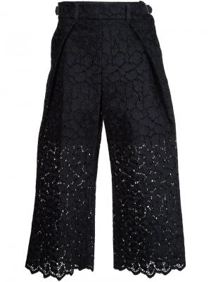 Укороченные кружевные брюки Sacai. Цвет: чёрный