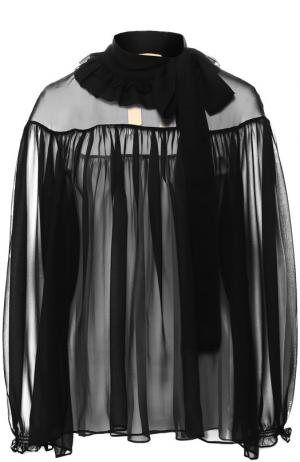 Шелковая полупрозрачная блуза с воротником аскот No. 21. Цвет: черный