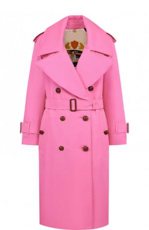 Двубортное шерстяное пальто с поясом Burberry. Цвет: розовый
