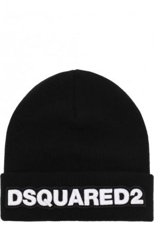 Шерстяная вязаная шапка  с логотипом бренда Dsquared2. Цвет: черный