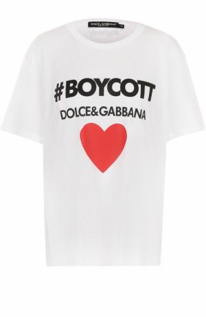 Хлопковая футболка с принтом Dolce & Gabbana. Цвет: белый