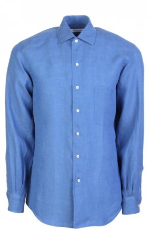 Льняная рубашка с воротником кент Loro Piana. Цвет: синий