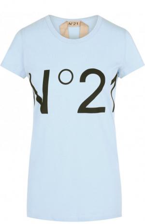 Хлопковая футболка с логотипом бренда No. 21. Цвет: голубой