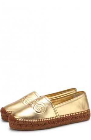 Эспадрильи из металлизированной кожи с логотипом бренда Dolce & Gabbana. Цвет: золотой