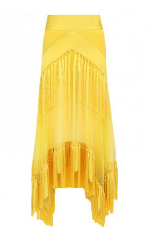 Юбка-миди асимметричного кроя с бахромой Diane Von Furstenberg. Цвет: желтый