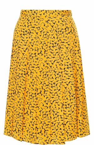 Шелковая юбка-миди с принтом MICHAEL Kors. Цвет: желтый
