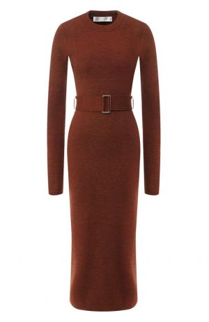 Шерстяное платье-миди с поясом Victoria Beckham. Цвет: коричневый