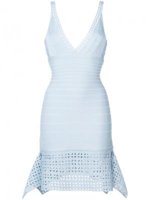 Платье с резной отделкой Hervé Léger. Цвет: синий