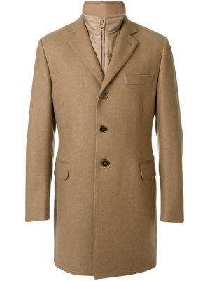 Классическое пальто строгого кроя Fay. Цвет: коричневый