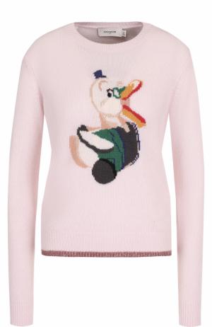 Кашемировый пуловер прямого кроя с принтом Coach. Цвет: розовый