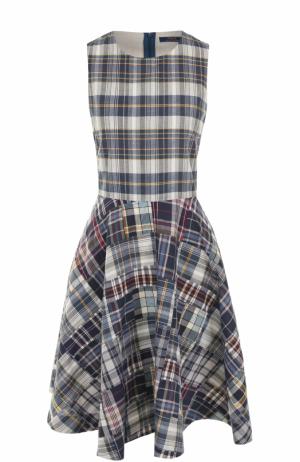 Приталенное платье-миди в клетку Polo Ralph Lauren. Цвет: синий