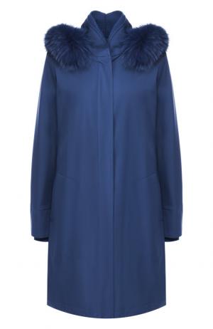 Однотонная куртка с меховой отделкой капюшона Loro Piana. Цвет: синий