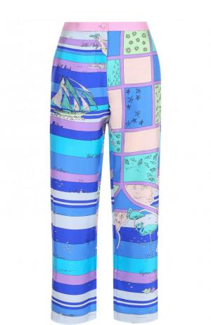 Укороченные шелковые брюки с принтом Emilio Pucci. Цвет: синий